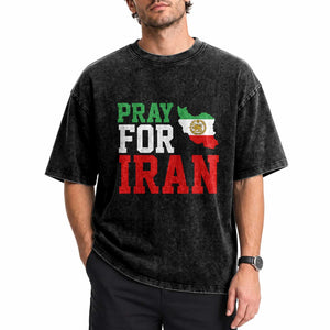 Pray For Iran Washed Cotton T-Shirt Anti War Protest Apparel Gift