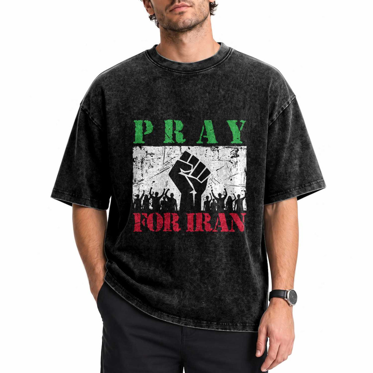 Pray For Iran Washed Cotton T-Shirt Support Iranian People Peace