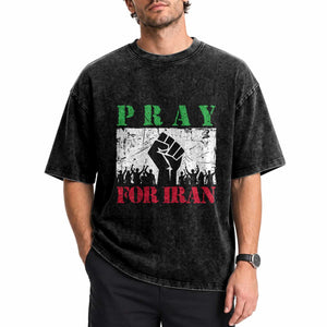 Pray For Iran Washed Cotton T-Shirt Support Iranian People Peace