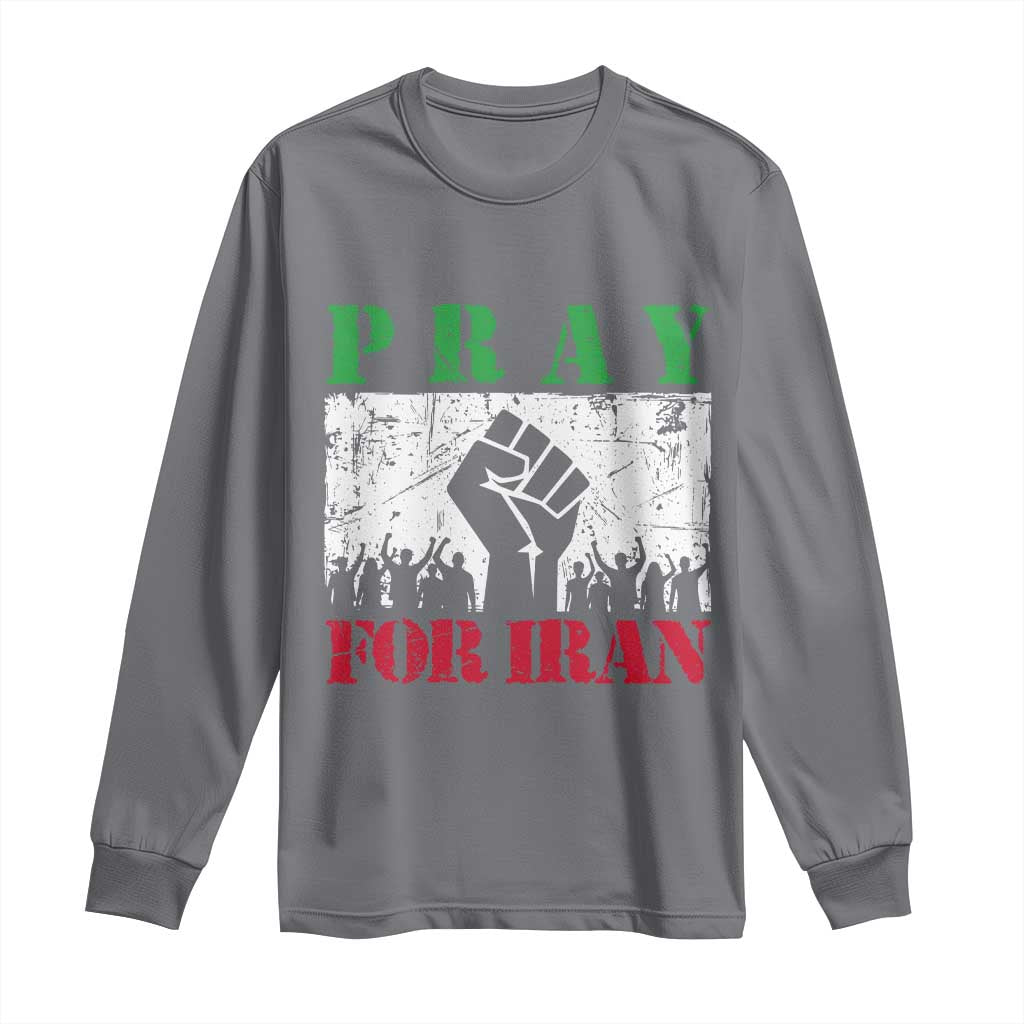 Pray For Iran Long Sleeve Shirt Support Iranian People Peace TS12 Charcoal Print Your Wear