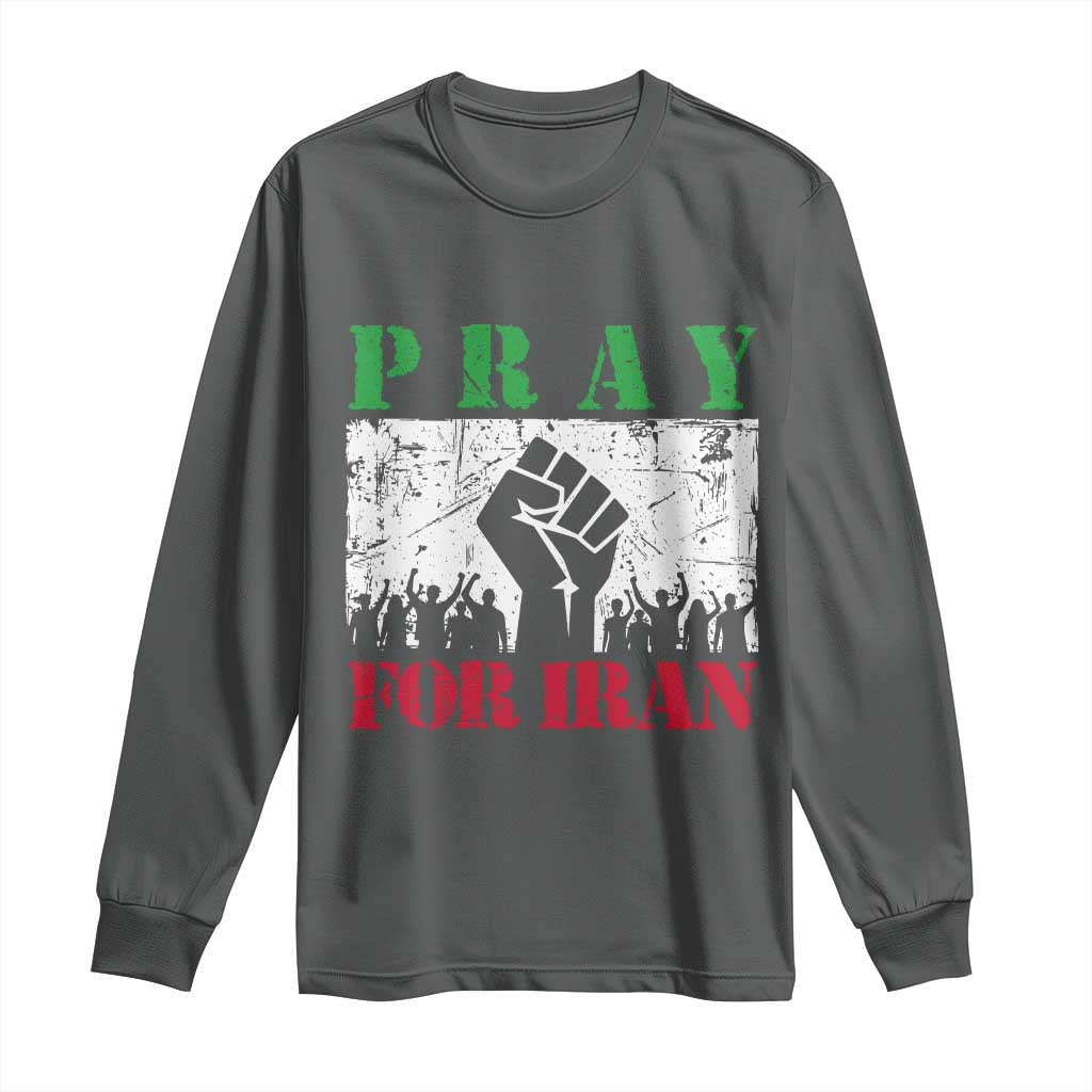 Pray For Iran Long Sleeve Shirt Support Iranian People Peace TS12 Dark Heather Print Your Wear
