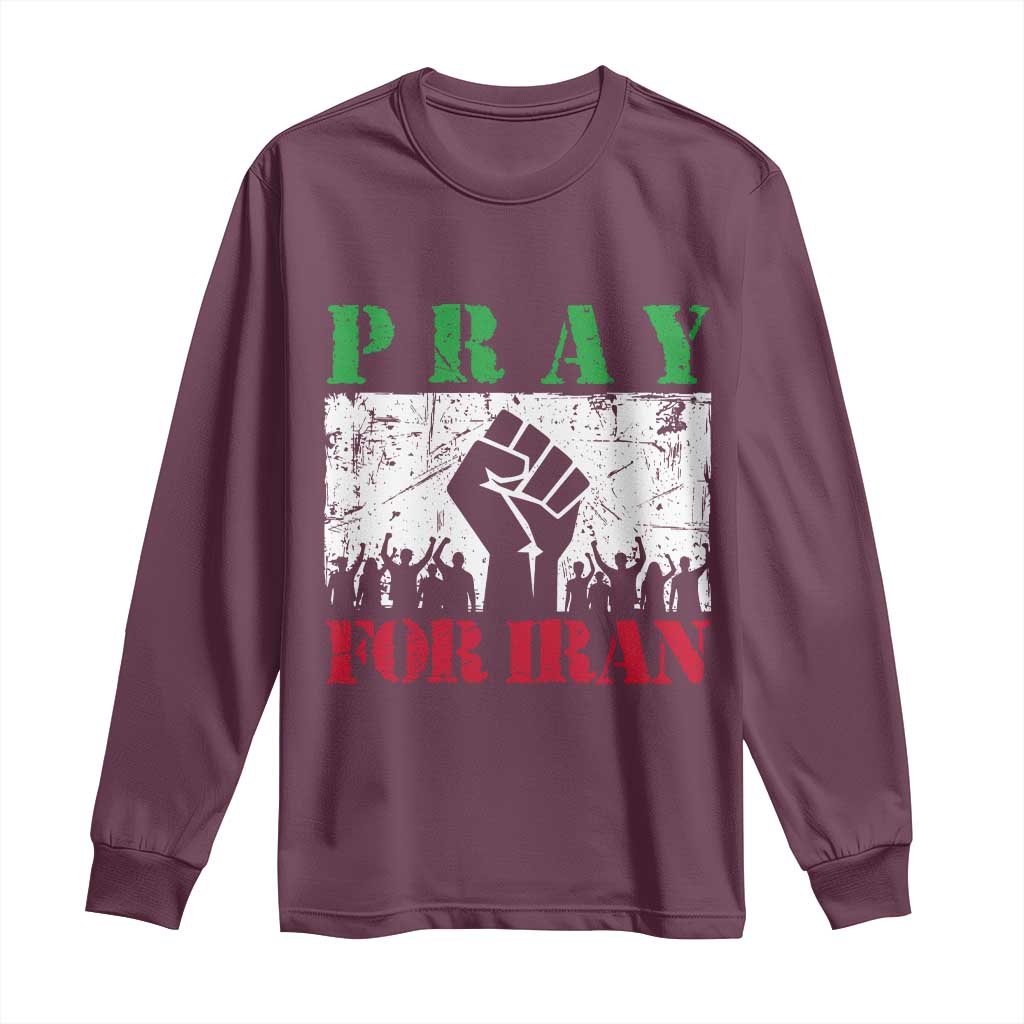 Pray For Iran Long Sleeve Shirt Support Iranian People Peace TS12 Maroon Print Your Wear