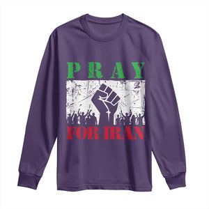 Pray For Iran Long Sleeve Shirt Support Iranian People Peace TS12 Purple Print Your Wear