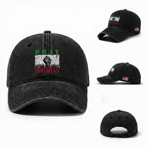 Pray For Iran Washed Cotton Baseball Cap Support Iranian People Peace TS12 Washed Cap Universal Fit Black Print Your Wear
