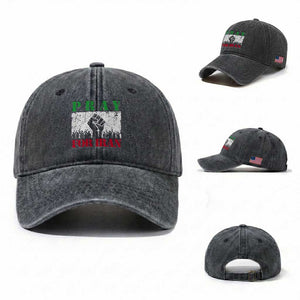 Pray For Iran Washed Cotton Baseball Cap Support Iranian People Peace TS12 Washed Cap Universal Fit Dark Gray Print Your Wear