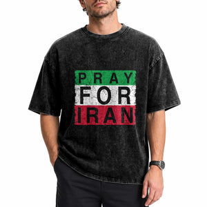 Pray For Iran Washed Cotton T-Shirt Support Peace For Iran