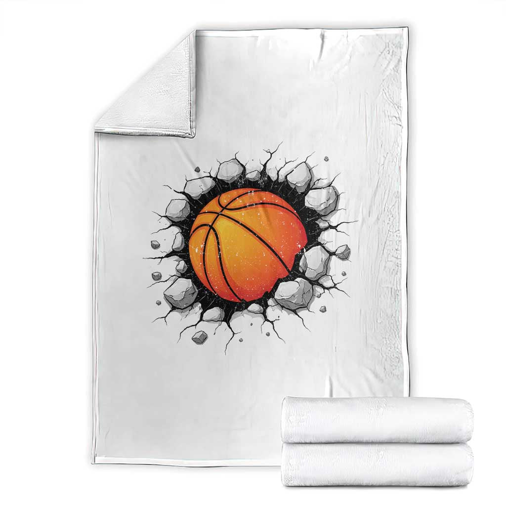 Funny Basketball Bursting Through Wall Throw Blanket Sports Fan Gift TS12 White Print Your Wear