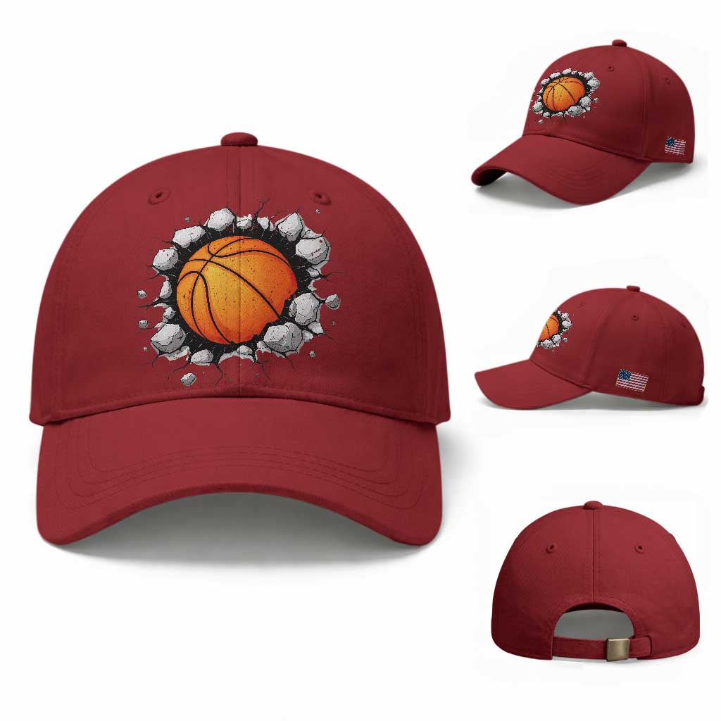 Funny Basketball Bursting Through Wall Baseball Cap Sports Fan Gift TS12 Baseball Cap Universal Fit Cherry Red Print Your Wear