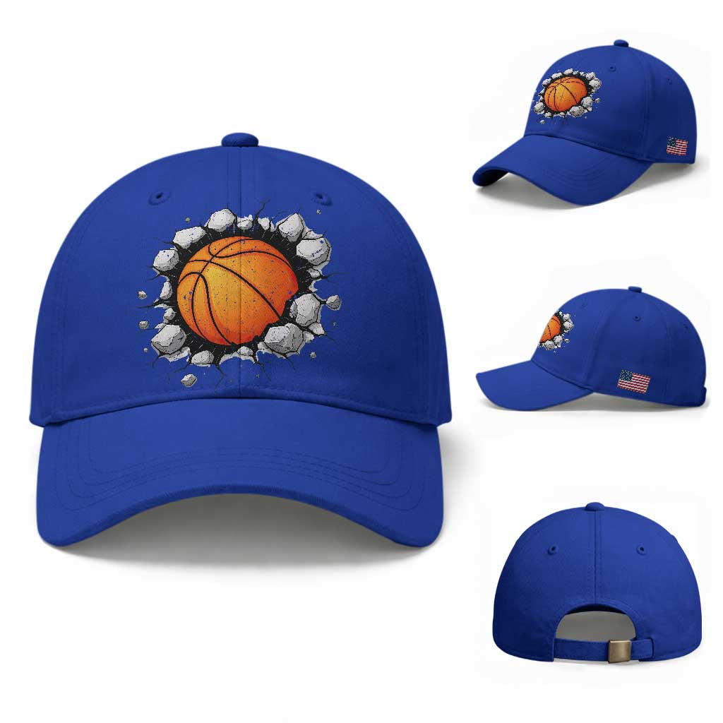 Funny Basketball Bursting Through Wall Baseball Cap Sports Fan Gift TS12 Baseball Cap Universal Fit Royal Blue Print Your Wear