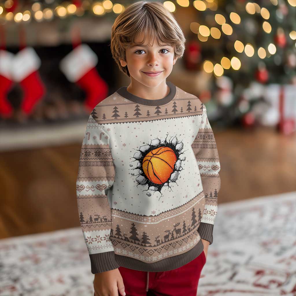 Funny Basketball Bursting Through Wall Ugly Christmas Sweater Sports Fan Gift TS12 Mocha Mousse Print Your Wear