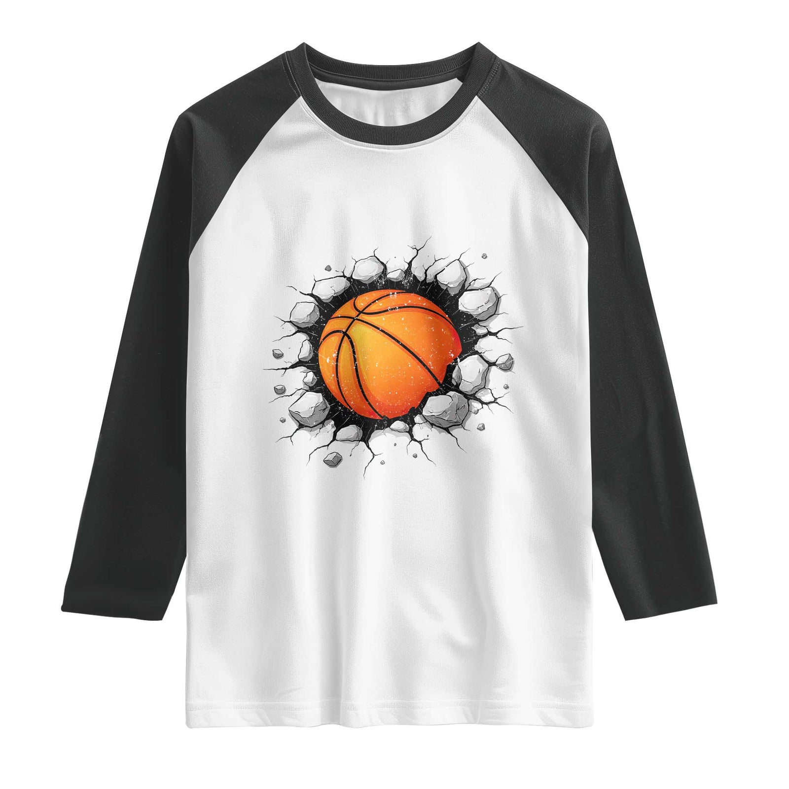 Funny Basketball Bursting Through Wall Raglan Shirt Sports Fan Gift TS12 White Black Print Your Wear
