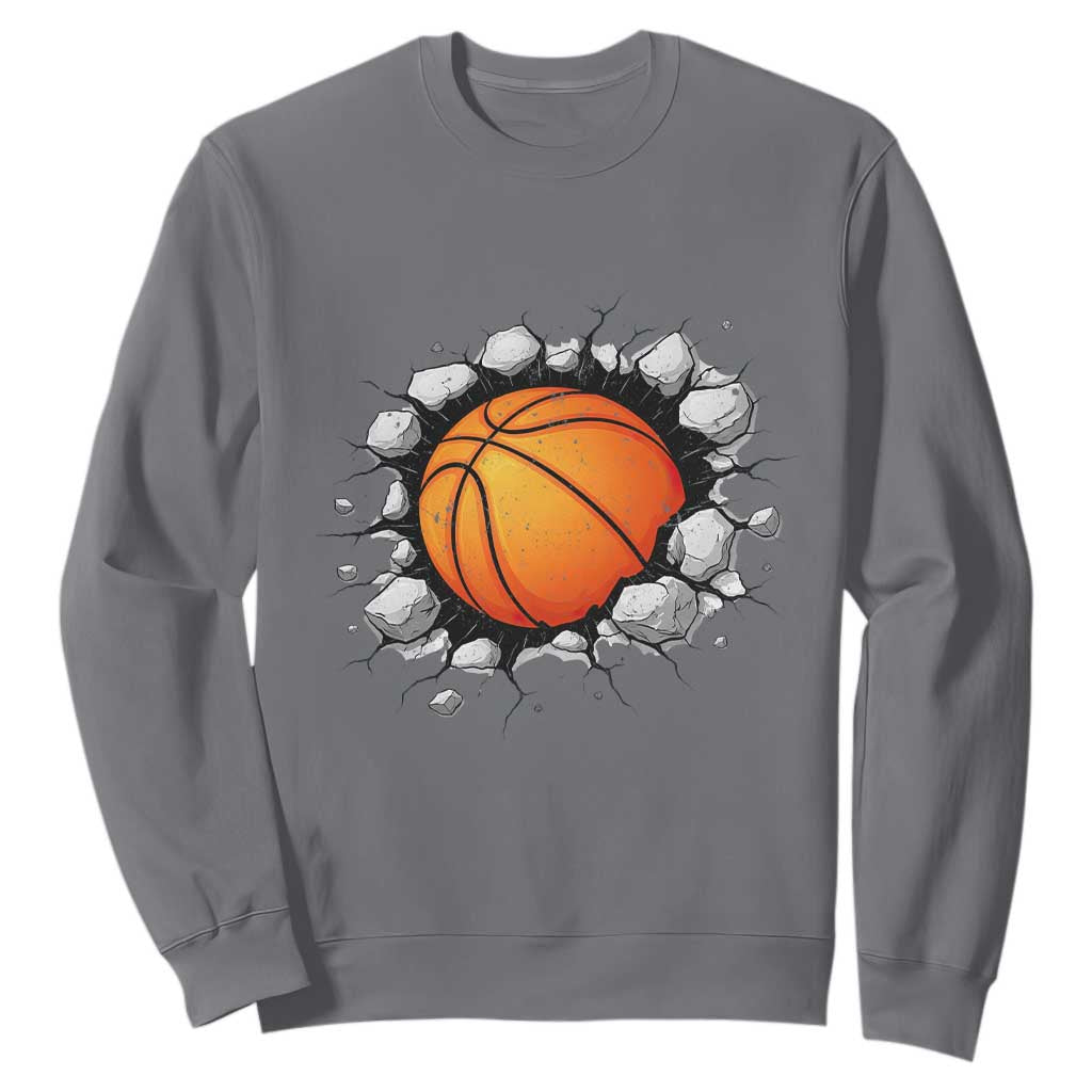 Funny Basketball Bursting Through Wall Sweatshirt Sports Fan Gift TS12 Charcoal Print Your Wear