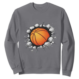 Funny Basketball Bursting Through Wall Sweatshirt Sports Fan Gift TS12 Charcoal Print Your Wear