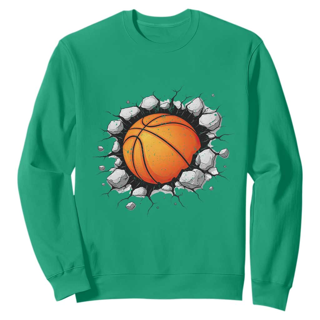 Funny Basketball Bursting Through Wall Sweatshirt Sports Fan Gift TS12 Irish Green Print Your Wear