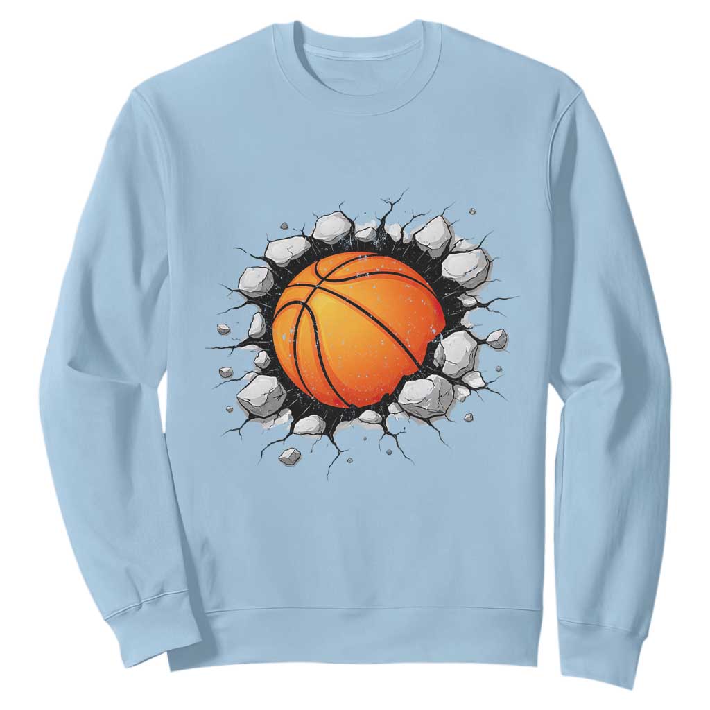 Funny Basketball Bursting Through Wall Sweatshirt Sports Fan Gift TS12 Light Blue Print Your Wear