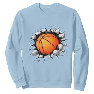 Funny Basketball Bursting Through Wall Sweatshirt Sports Fan Gift TS12 Light Blue Print Your Wear