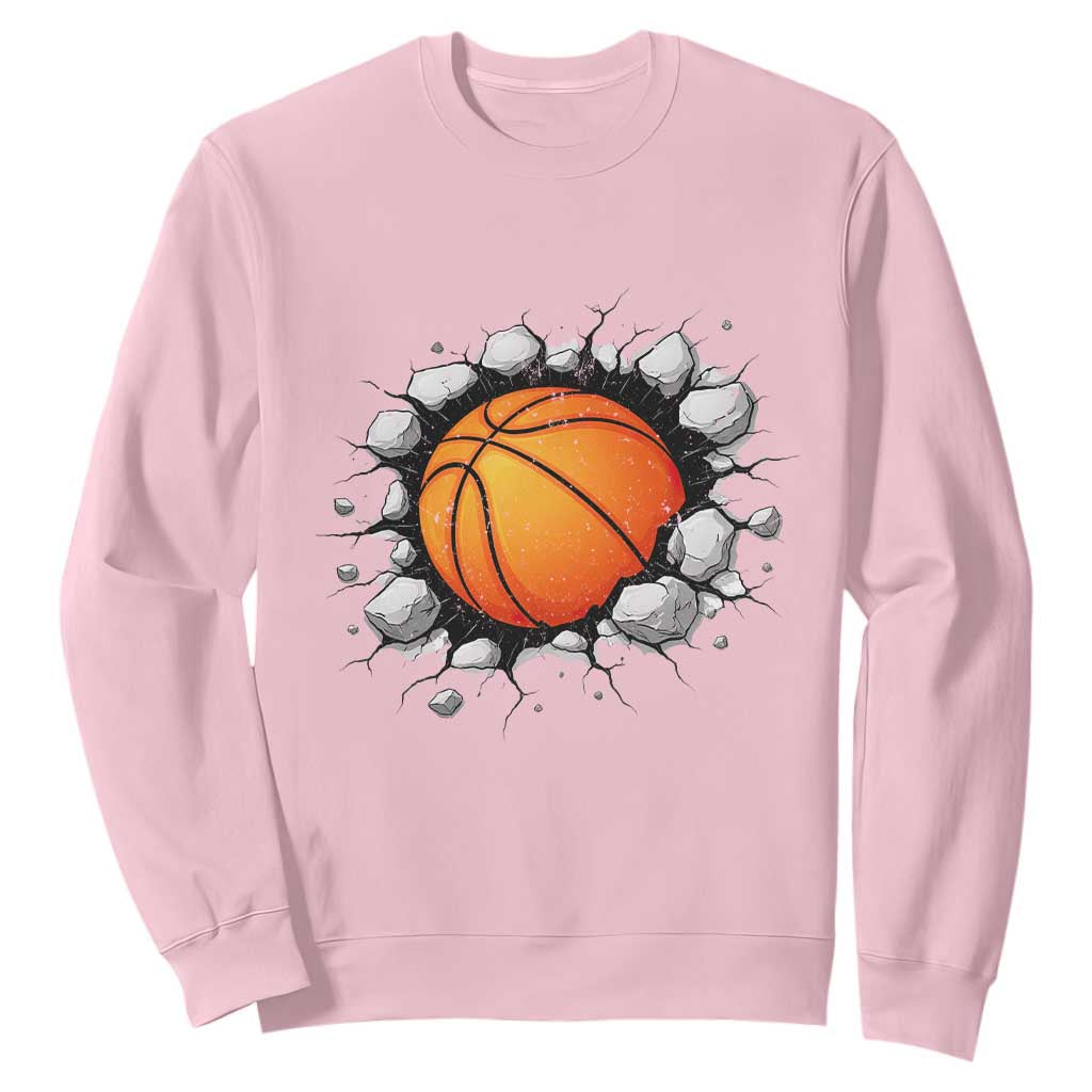 Funny Basketball Bursting Through Wall Sweatshirt Sports Fan Gift TS12 Light Pink Print Your Wear