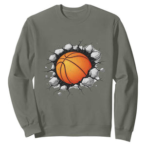 Funny Basketball Bursting Through Wall Sweatshirt Sports Fan Gift TS12 Military Green Print Your Wear