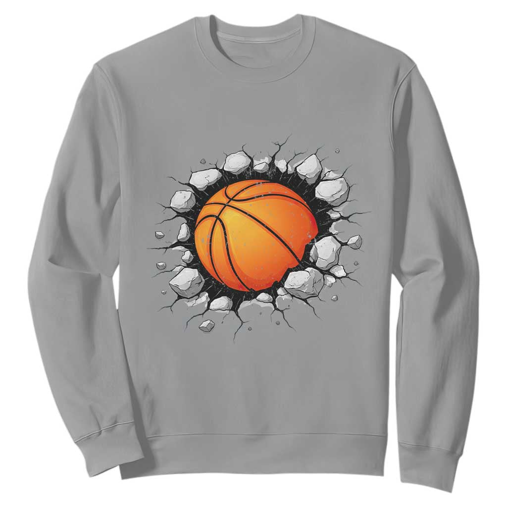 Funny Basketball Bursting Through Wall Sweatshirt Sports Fan Gift TS12 Sport Gray Print Your Wear