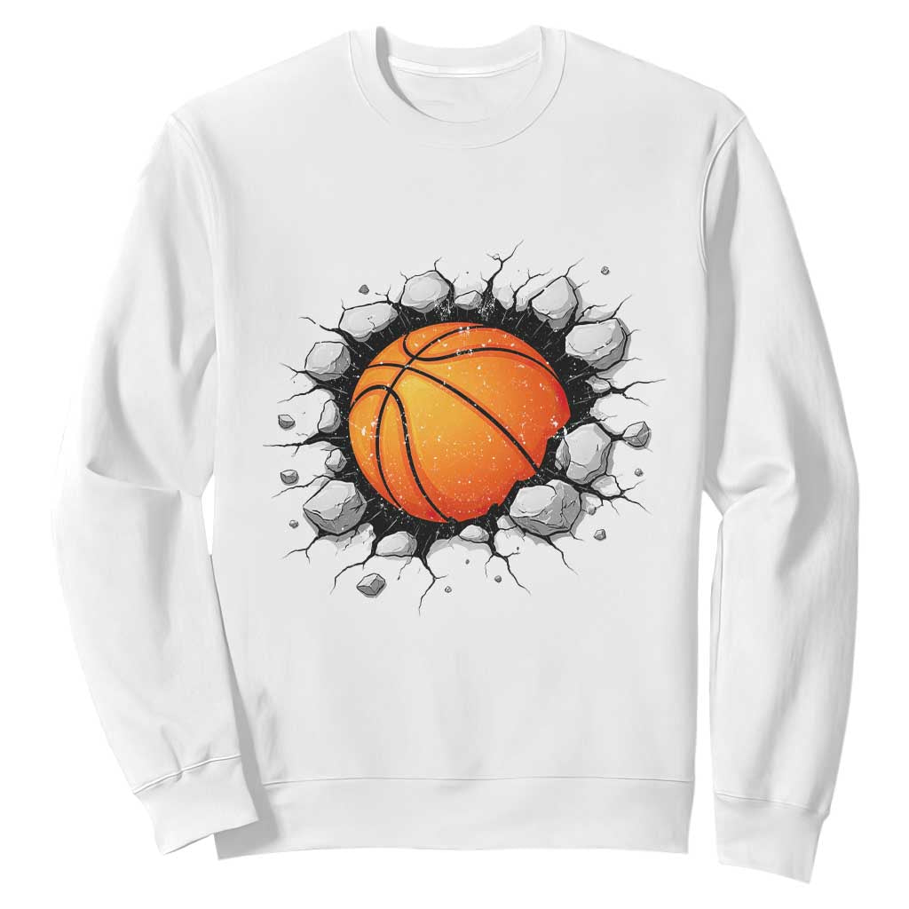 Funny Basketball Bursting Through Wall Sweatshirt Sports Fan Gift TS12 White Print Your Wear