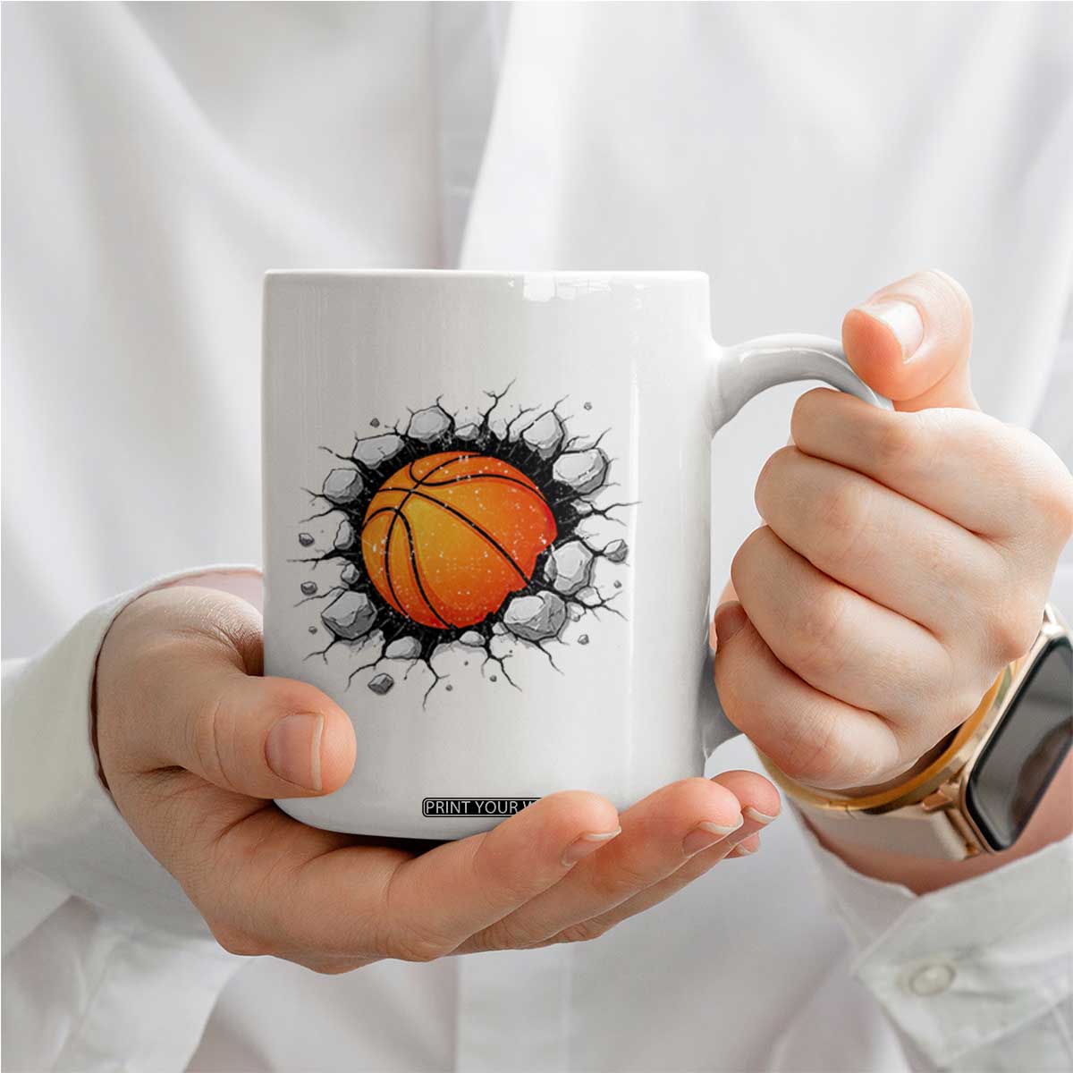 Funny Basketball Bursting Through Wall Coffee Mug Sports Fan Gift TS12 Print Your Wear