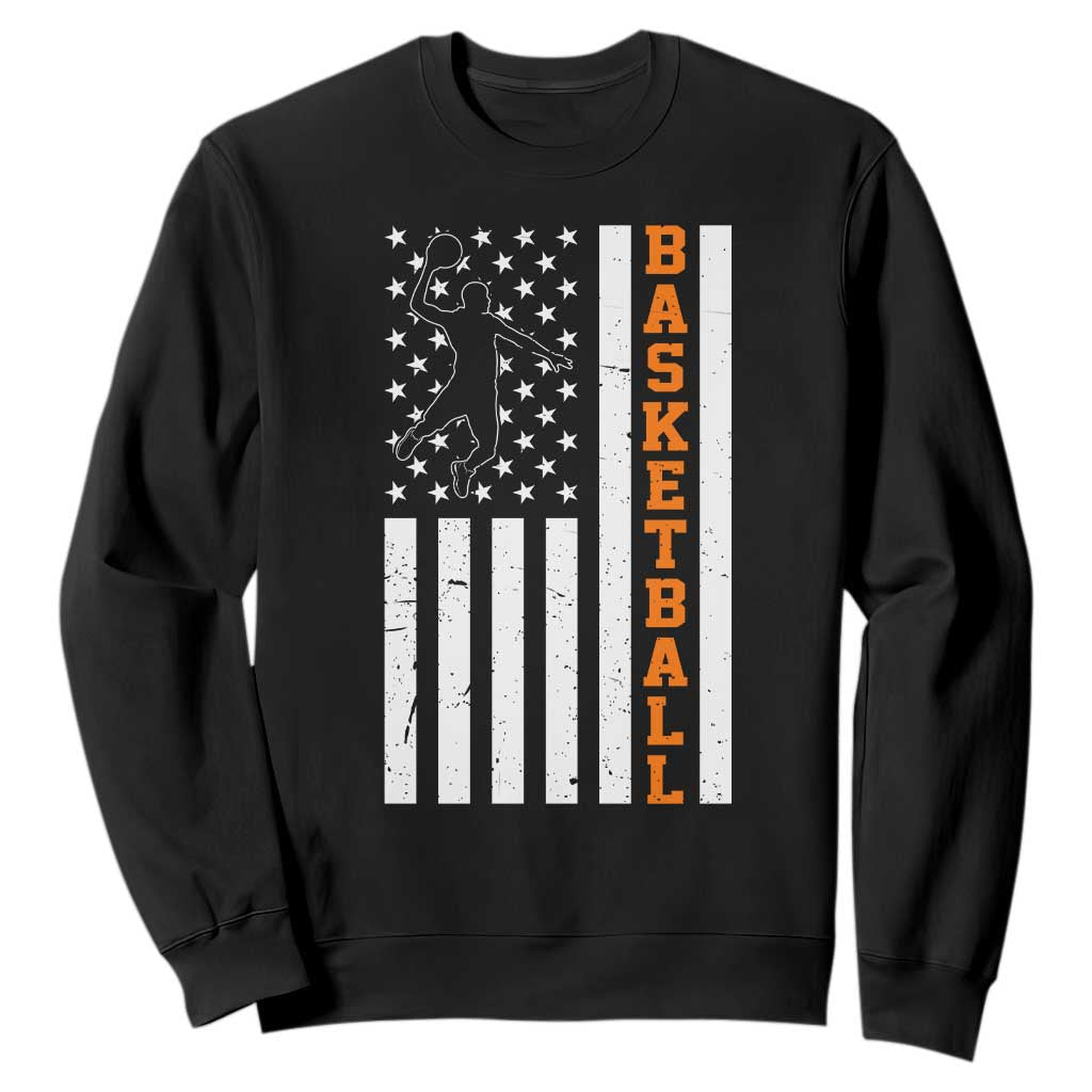 American Flag Basketball Sweatshirt Patriotic Sports Lover Gift TS12 Black Print Your Wear
