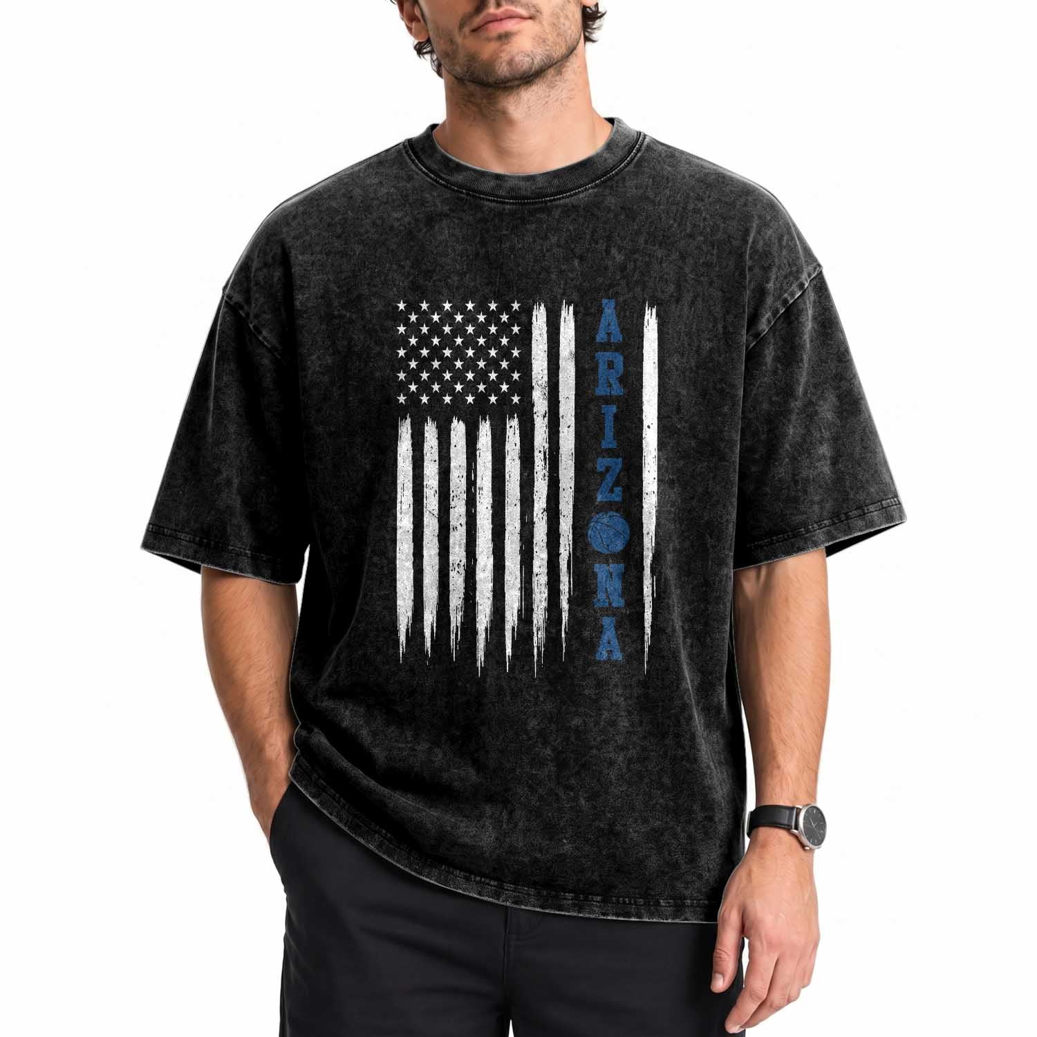 Arizona Patriotic Sports Washed Cotton T-Shirt US Flag Basketball Player Gift