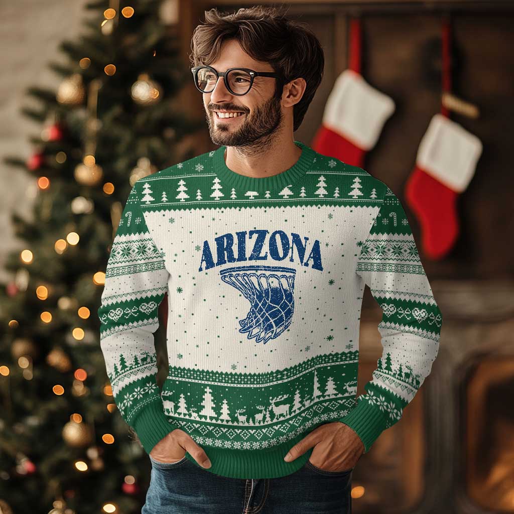 Arizona State Hoops Fan Gift Ugly Christmas Sweater Basketball Lover TS12 Beige Green Print Your Wear