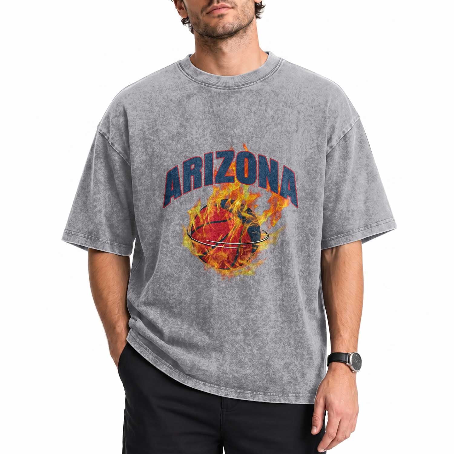 Arizona State Pride Washed Cotton T-Shirt Flaming Basketball Coach Gift