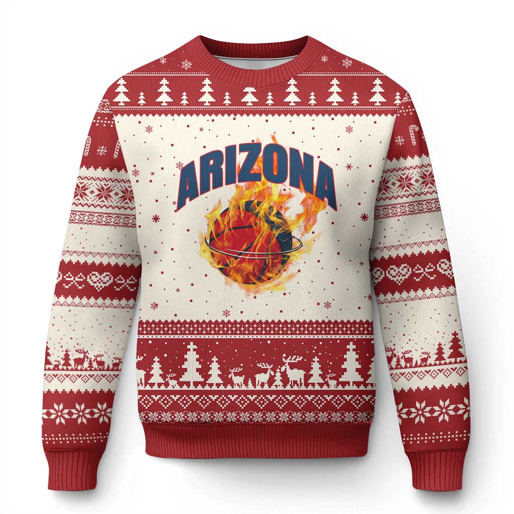 Arizona State Pride Ugly Christmas Sweater Flaming Basketball Coach Gift TS12 Beige Red Print Your Wear