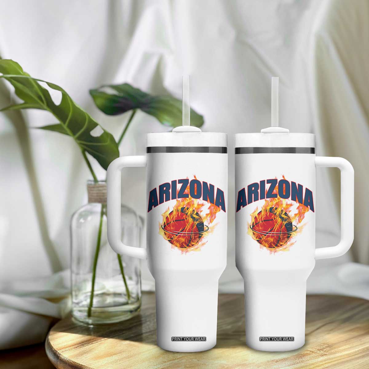 Arizona State Pride Tumbler With Handle Flaming Basketball Coach Gift TS12 Print Your Wear