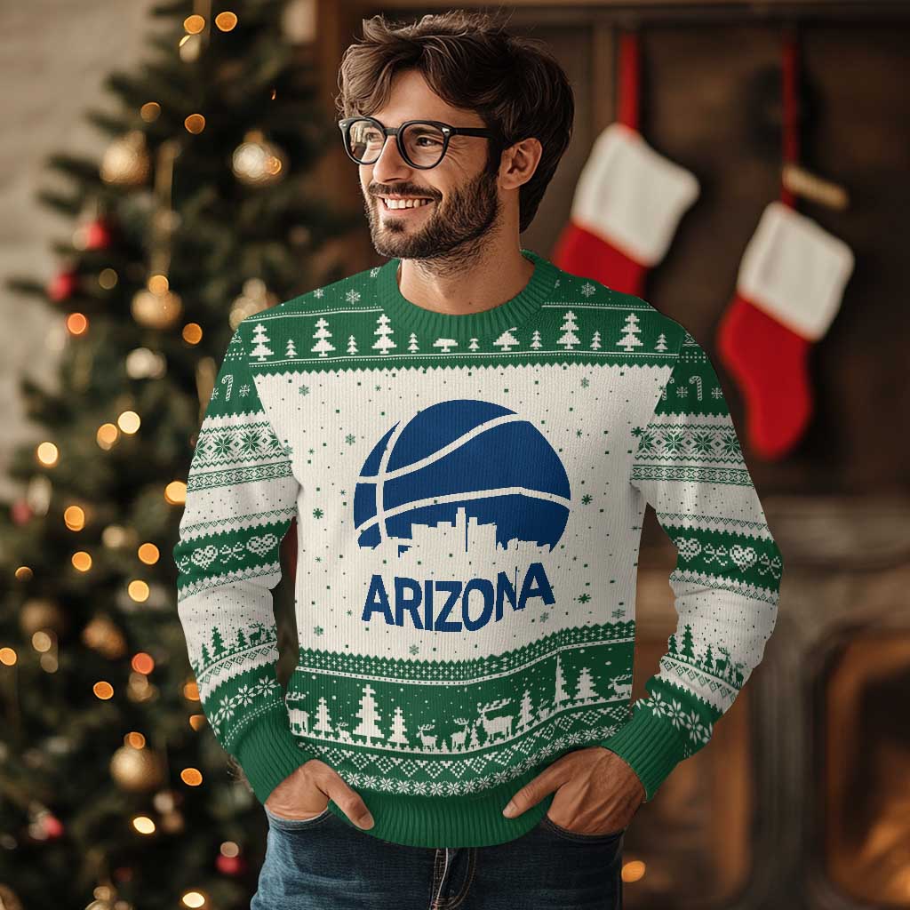 Arizona Skyline Pride Ugly Christmas Sweater Gift For Basketball Fan TS12 Beige Green Print Your Wear
