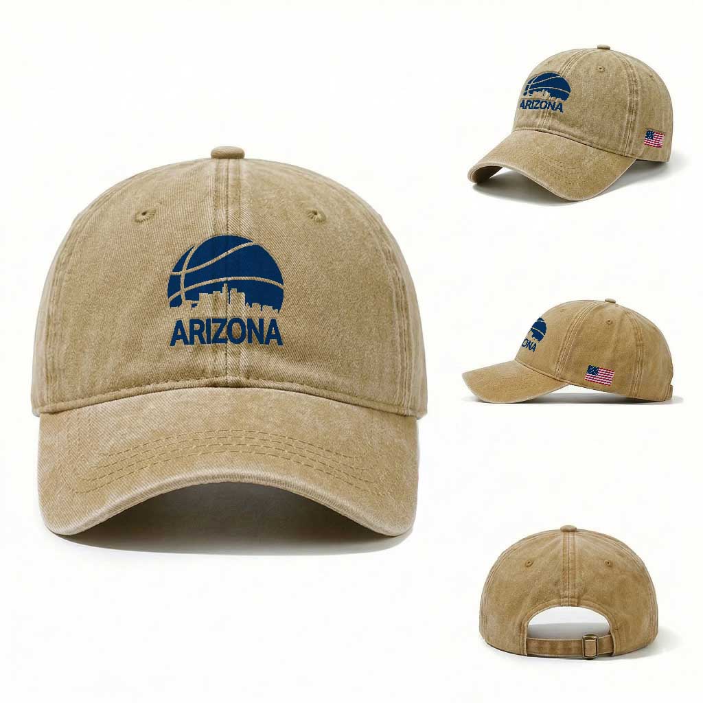 Arizona Skyline Pride Washed Cotton Baseball Cap Gift For Basketball Fan TS12 Washed Cap Universal Fit Khaki Print Your Wear