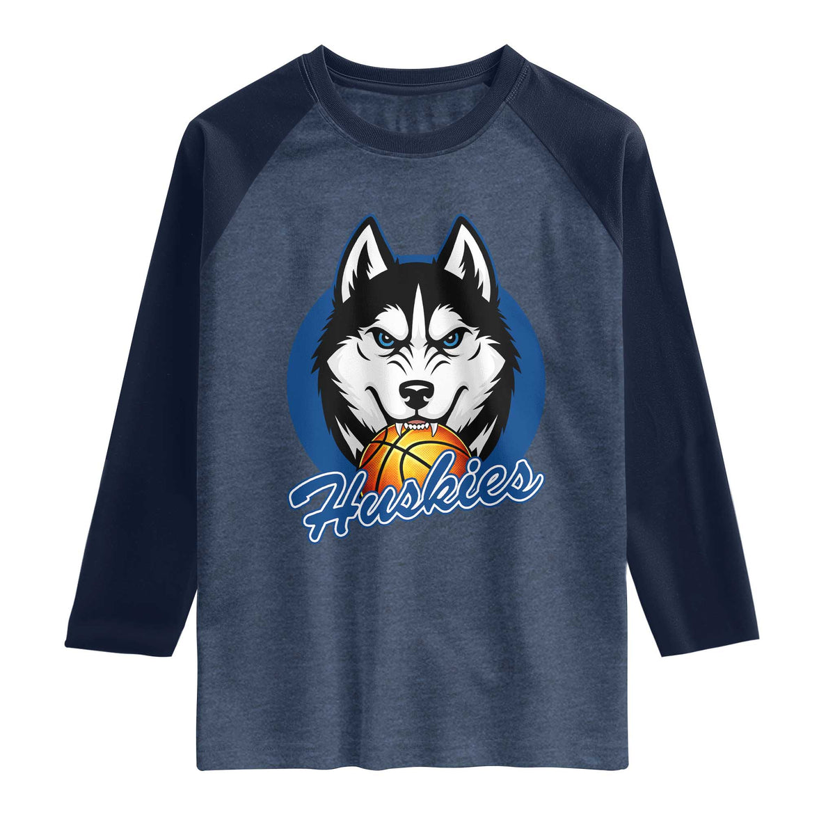Cool Siberian Husky Basketball Raglan Shirt Gift For Dog Lovers TS12 Heather Denim Navy Print Your Wear