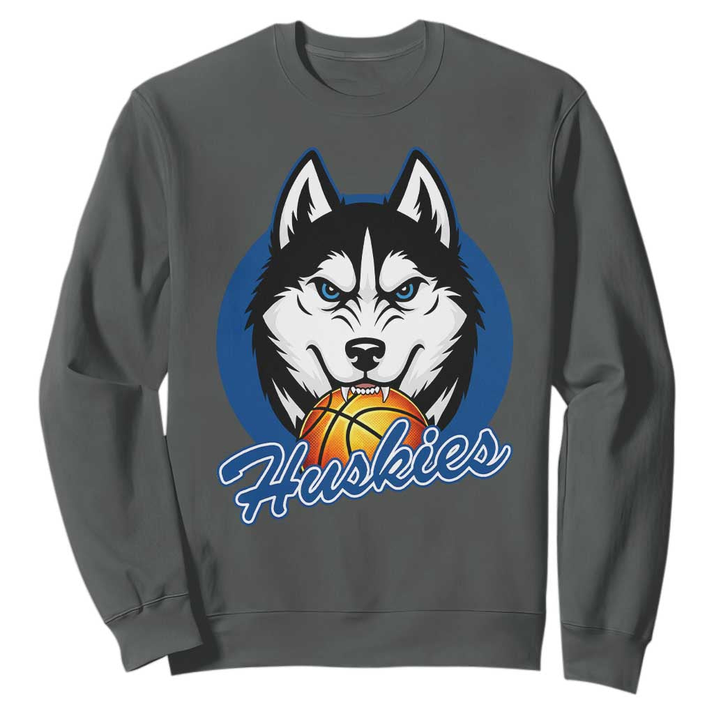 Cool Siberian Husky Basketball Sweatshirt Gift For Dog Lovers TS12 Dark Heather Print Your Wear