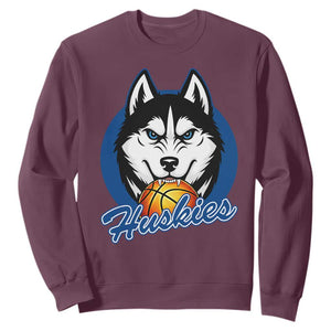 Cool Siberian Husky Basketball Sweatshirt Gift For Dog Lovers TS12 Maroon Print Your Wear