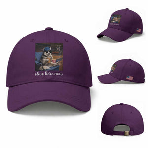 Funny Sarcastic Husky Basketball Baseball Cap I Live Here Now TS12 Baseball Cap Universal Fit Purple Print Your Wear