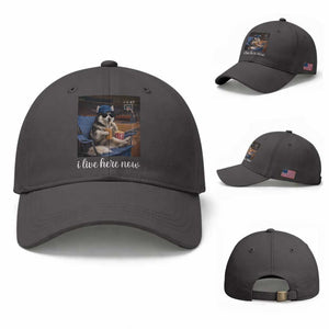 Funny Sarcastic Husky Basketball Baseball Cap I Live Here Now TS12 Baseball Cap Universal Fit Dark Gray Print Your Wear