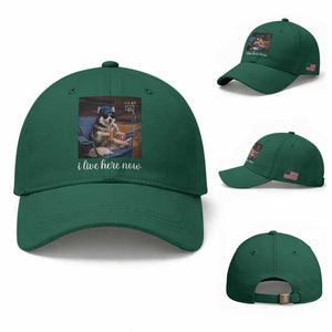 Funny Sarcastic Husky Basketball Baseball Cap I Live Here Now TS12 Baseball Cap Universal Fit Irish Green Print Your Wear