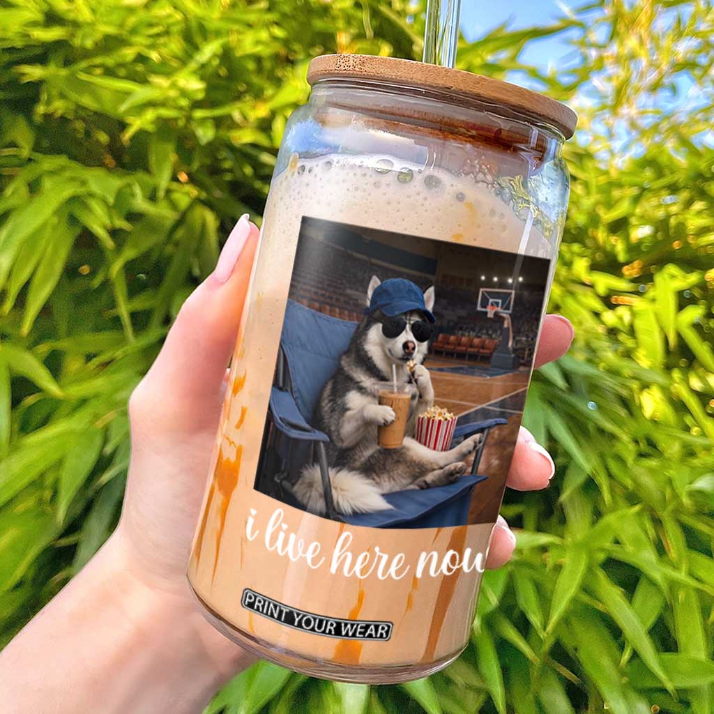 Funny Sarcastic Husky Basketball Glass Can I Live Here Now TS12 Black Print Your Wear