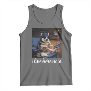 Funny Sarcastic Husky Basketball Tank Top I Live Here Now TS12 Black Heather Print Your Wear