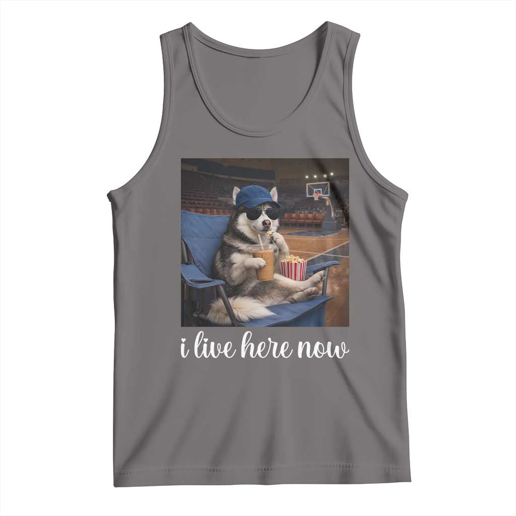 Funny Sarcastic Husky Basketball Tank Top I Live Here Now TS12 Deep Heather Print Your Wear