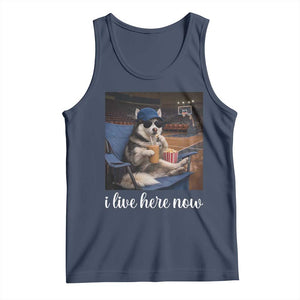 Funny Sarcastic Husky Basketball Tank Top I Live Here Now TS12 Navy Print Your Wear
