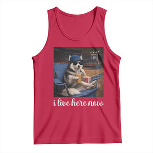 Funny Sarcastic Husky Basketball Tank Top I Live Here Now TS12 Red Print Your Wear
