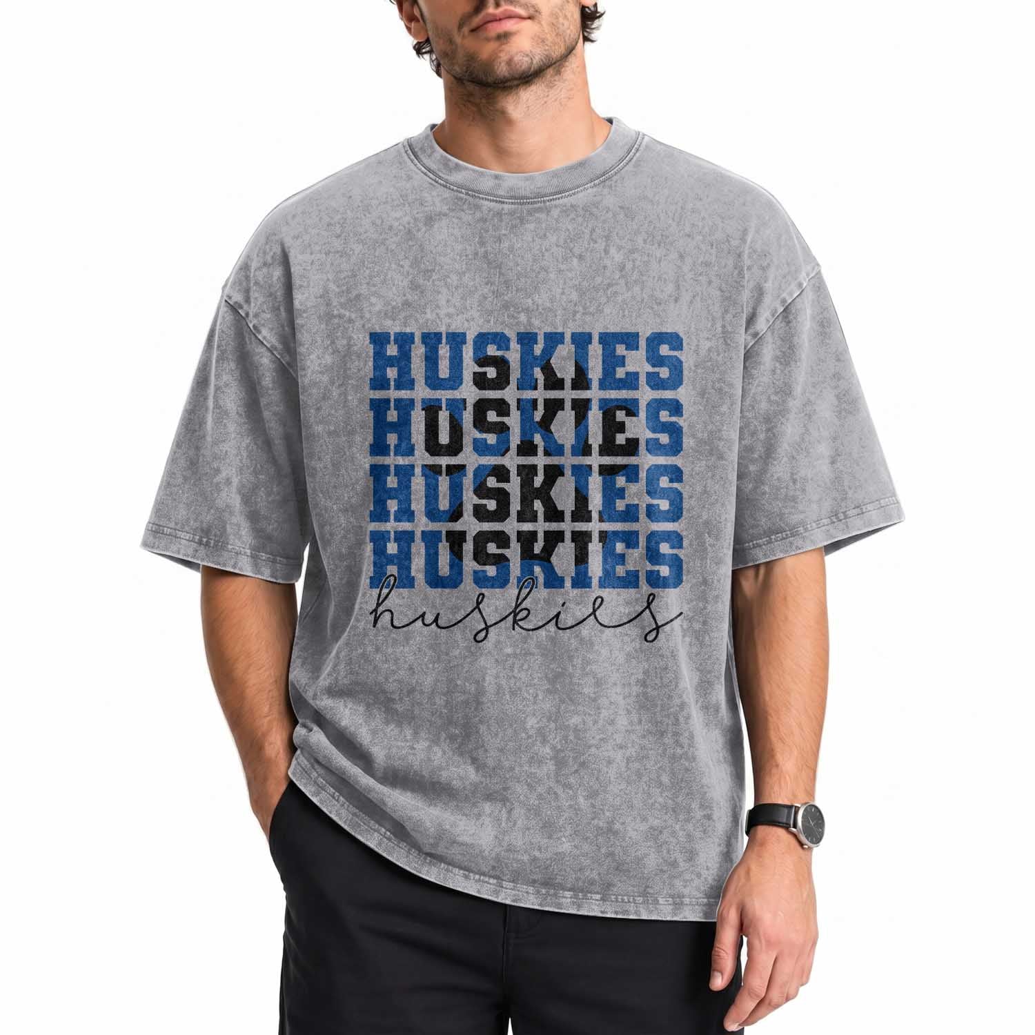 Husky Fan Paw Inset Washed Cotton T-Shirt Team Pride School Spirit