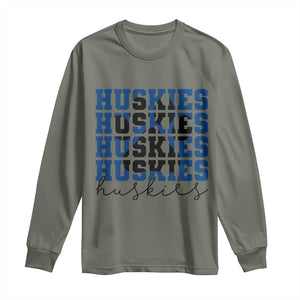 Husky Fan Paw Inset Long Sleeve Shirt Team Pride School Spirit TS12 Military Green Print Your Wear