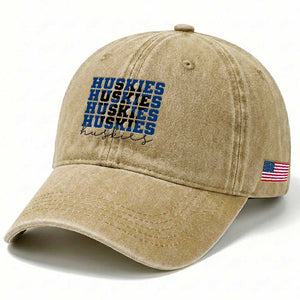 Husky Fan Paw Inset Washed Cotton Baseball Cap Team Pride School Spirit TS12 Print Your Wear