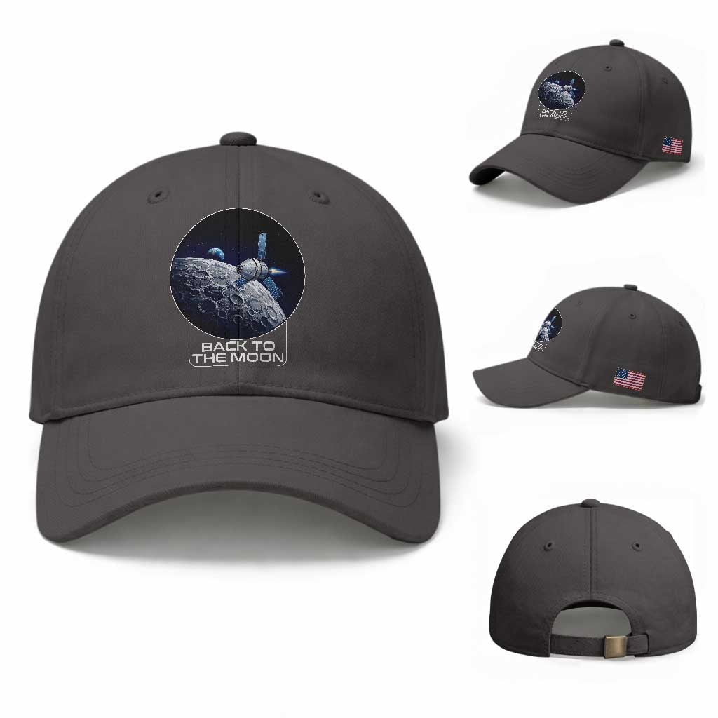 Back To The Moon Baseball Cap Lunar Mission Astronaut Space Lover TS12 Baseball Cap Universal Fit Dark Gray Print Your Wear