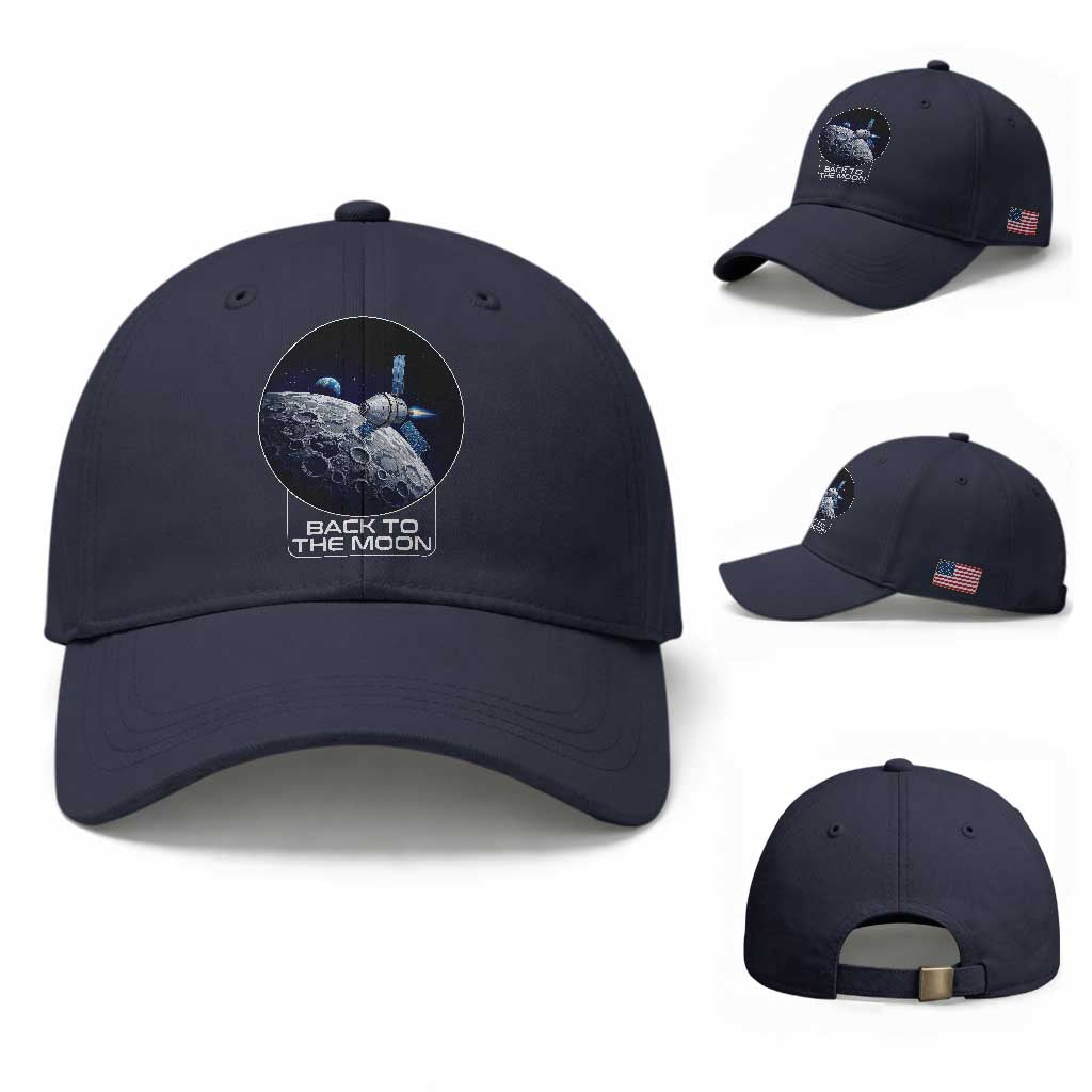 Back To The Moon Baseball Cap Lunar Mission Astronaut Space Lover TS12 Baseball Cap Universal Fit Navy Print Your Wear