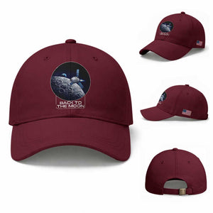 Back To The Moon Baseball Cap Lunar Mission Astronaut Space Lover TS12 Baseball Cap Universal Fit Maroon Print Your Wear